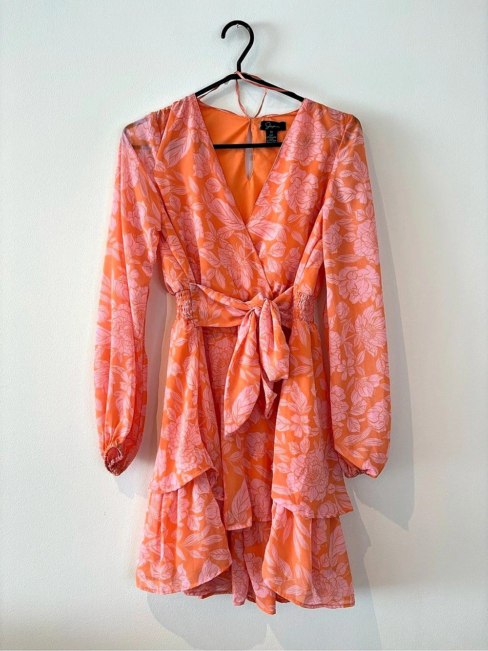 Japan Floral Mini Dress in Orange & Pink Size Medium Like New